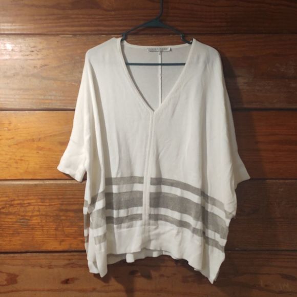 TRINA TURK | KIMONO STYLE SWEATER WITH METALLIC MESH STRIPES - Picture 2 of 6